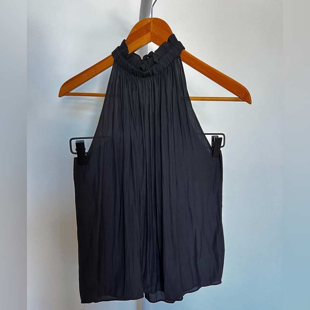 Ramy Brook Black Pleated Halter Top